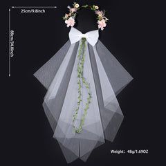 Romantic Pink Floral Bridal Veil with Crown