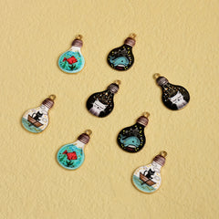 8pcs Goldfish Dolphin Kitten Print Bulb Pendant DIY Jewelry Set