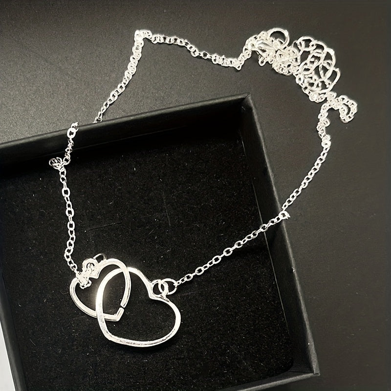 Mother & Daughter Silver Interlocking Heart Necklace