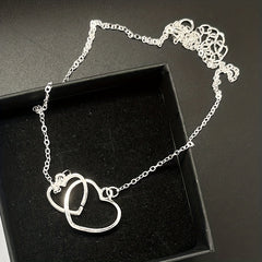 Mother & Daughter Silver Interlocking Heart Necklace