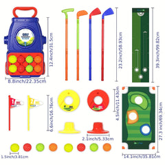Kids Golf Set with Cart, Balls, Cornhole Board, Putting Mat