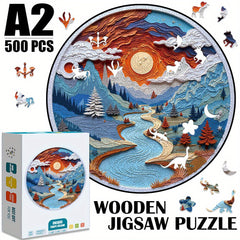 500pcs A2 Wooden Jigsaw Puzzle Sunset Landscape Unique Shaped Pieces