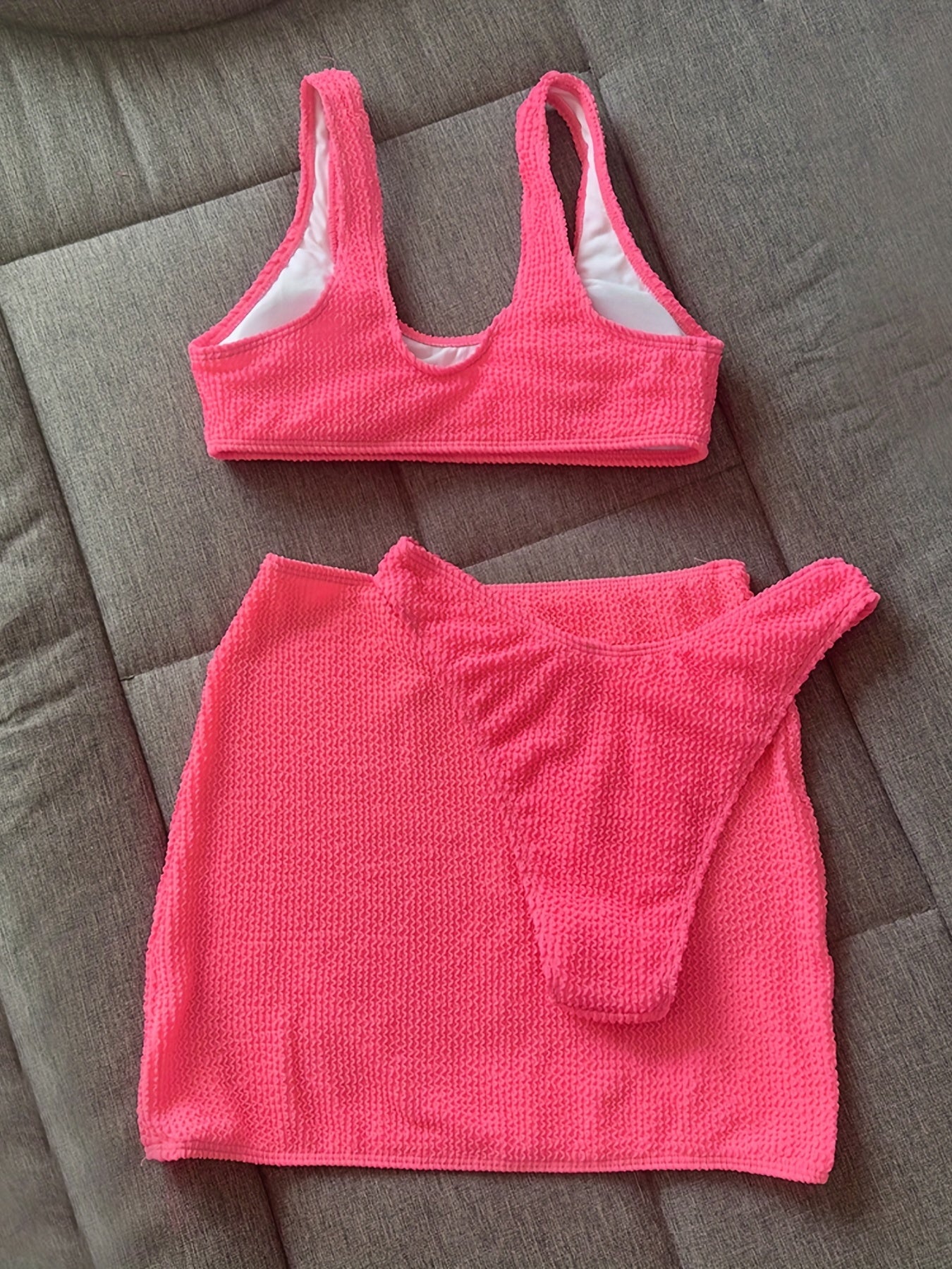 Plain Bikini Sets High Cut with Cover Up Skirt Swimsuit