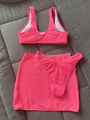Plain Bikini Sets High Cut with Cover Up Skirt Swimsuit
