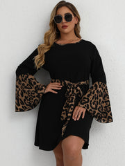 Leopard Print Bell Sleeve Mini Dress Plus Size