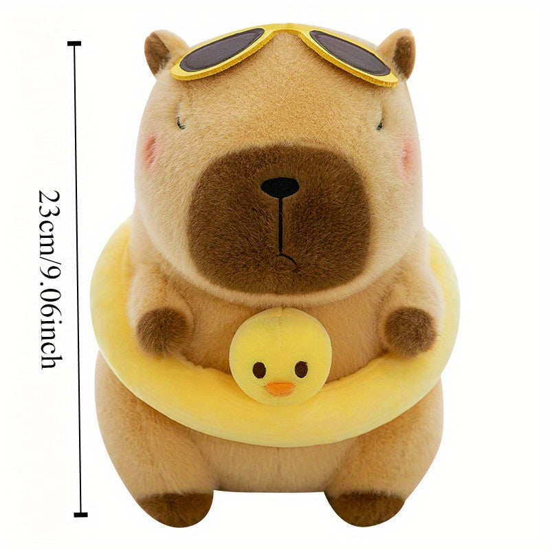 Pink Capybara Plush Toy with Floral Outfit Stuffed Animal