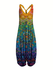 Floral Print Wide Leg Jumpsuit Sleeveless for Spring & Summer