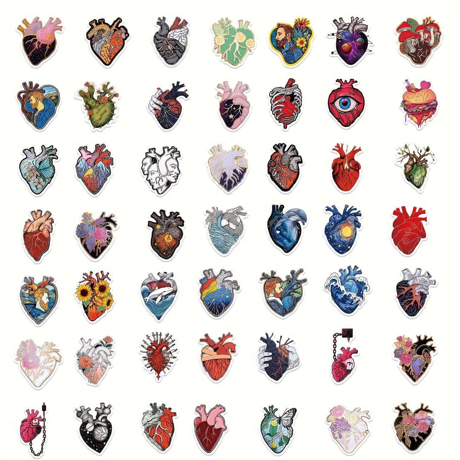 50pcs Cartoon Art Heart Graffiti Stickers for Laptop Helmet Water Cup DIY