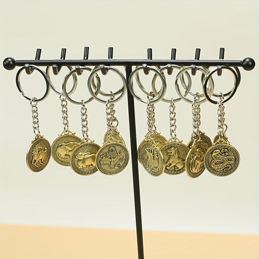 Zodiac Metal Tag Key Ring Keychain Retro Bag Car Key Pendant Christmas Gift