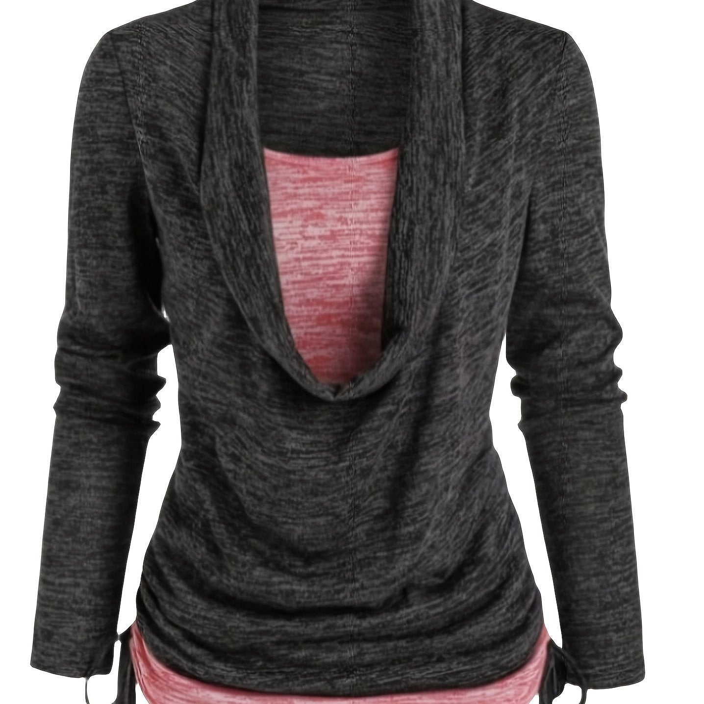  Colorblock Knit Top Cowl Neck Ruched Side 2 in 1 Top