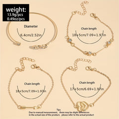 4 Pcs Boho Style Bangle Bracelets Set, Dainty Hand Jewelry Decor