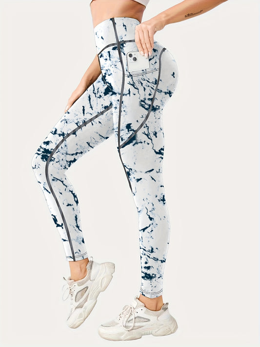 High Waist Print Butt Lifting Yoga Leggings With Pocket