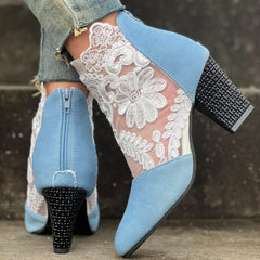 Women's Embroidered Decor Heels Back Zipper Shoes