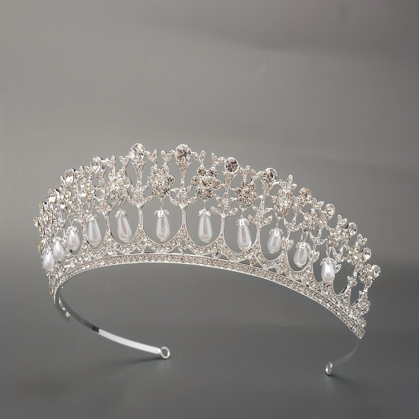 Princess Bridal Crown Rhinestone Faux Pearl Head Jewelry