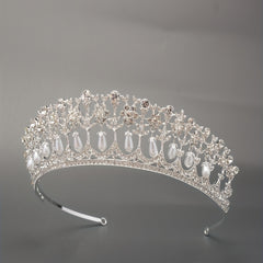 Princess Bridal Crown Rhinestone Faux Pearl Head Jewelry