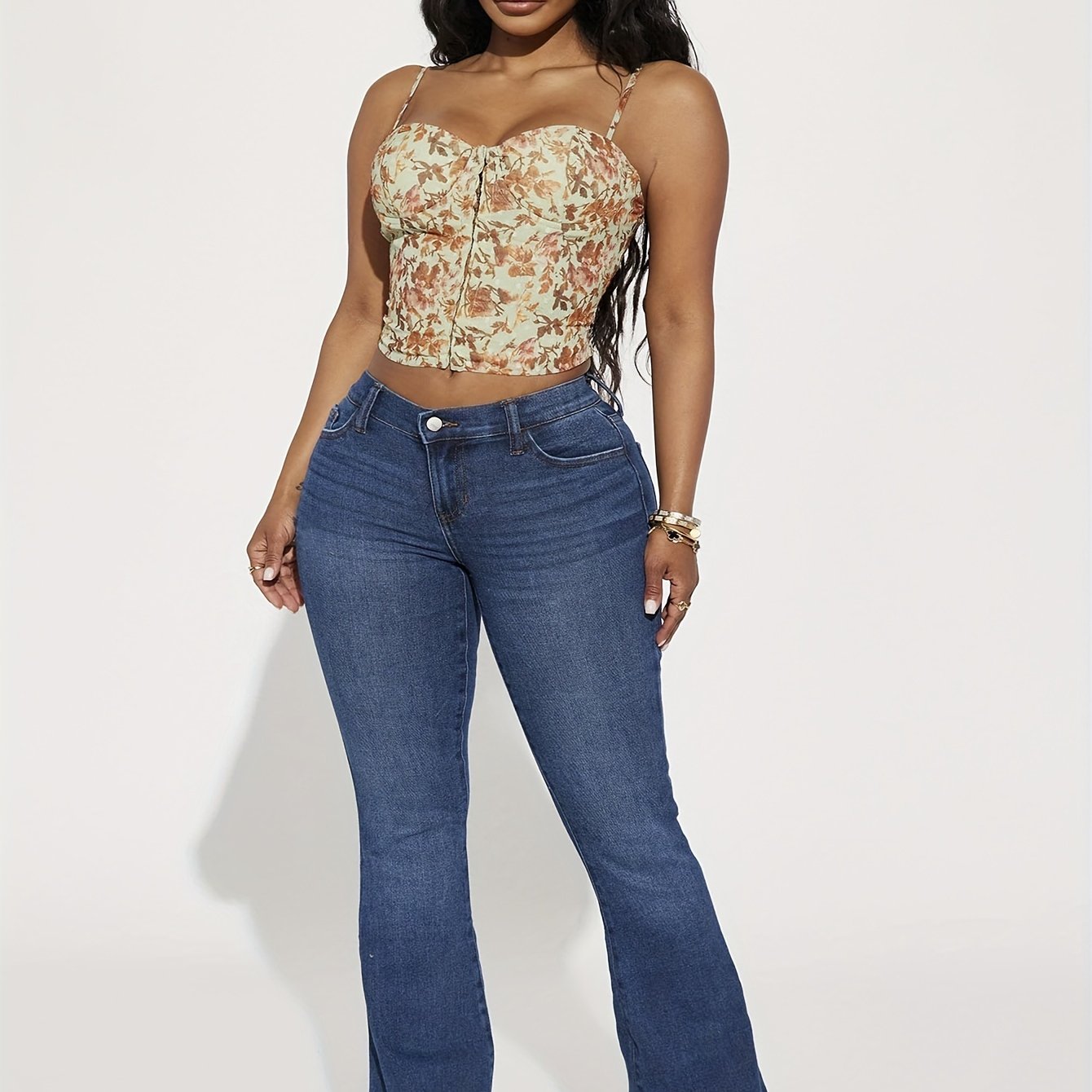  Women's Flared Leg Denim Pants Medium Stretch Slim Fit Jeans