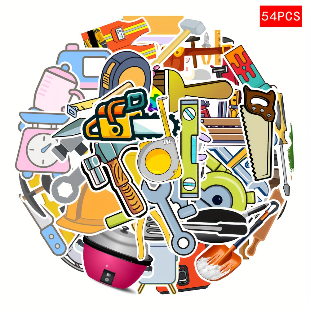 54pcs Tool Themed Stickers for DIY Crafts Scrapbooking Tablet