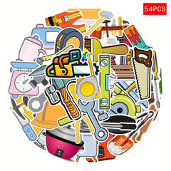 54pcs Tool Themed Stickers for DIY Crafts Scrapbooking Tablet