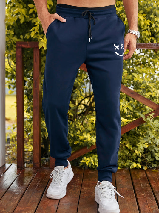 Men's Smiling Face Graphic Drawstring Sweatpants for Exercise