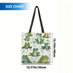 Frog Cartoon Print Tote Bag Spacious Shoulder Bag for Women