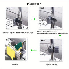 Kitchen Faucet Rack Sink Caddy Organizer Hanging Drainer Stainless Steel Storage