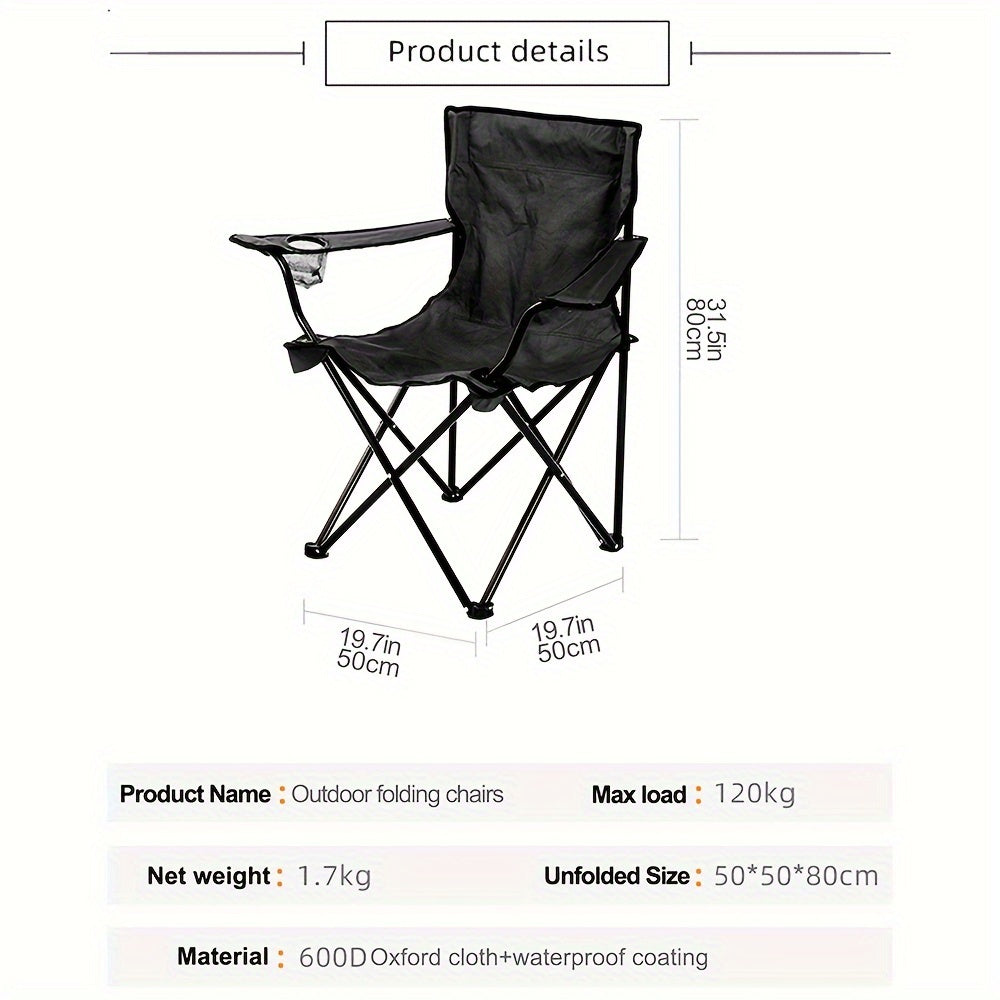 600D Folding Chair Oxford Cloth Backrest Chair For Outdoor Camping Fishing