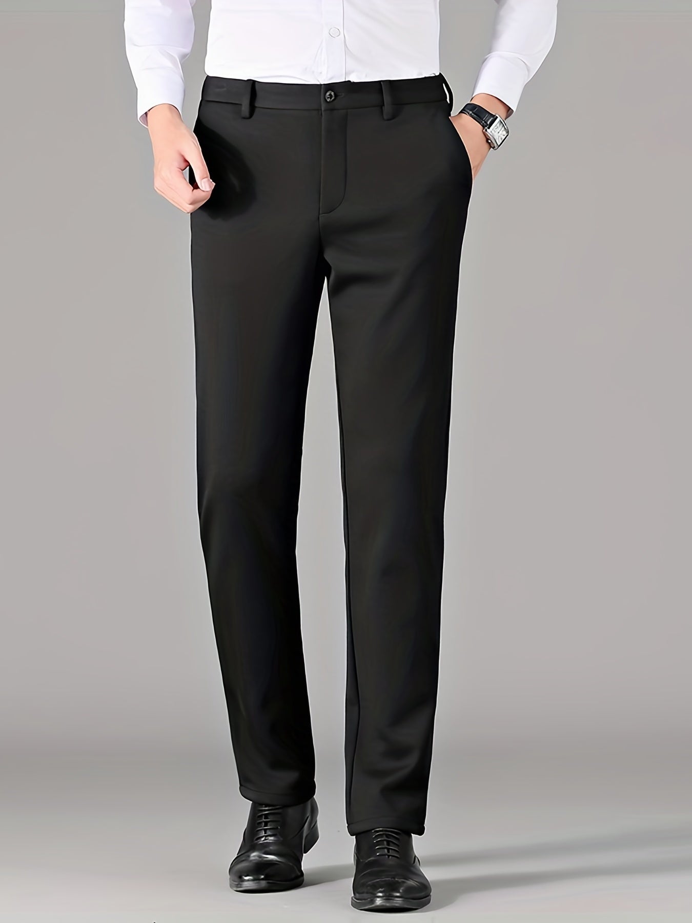 Men's Warm Fleece Dress Pants - Fall/Winter Business Formal Stretch Pant