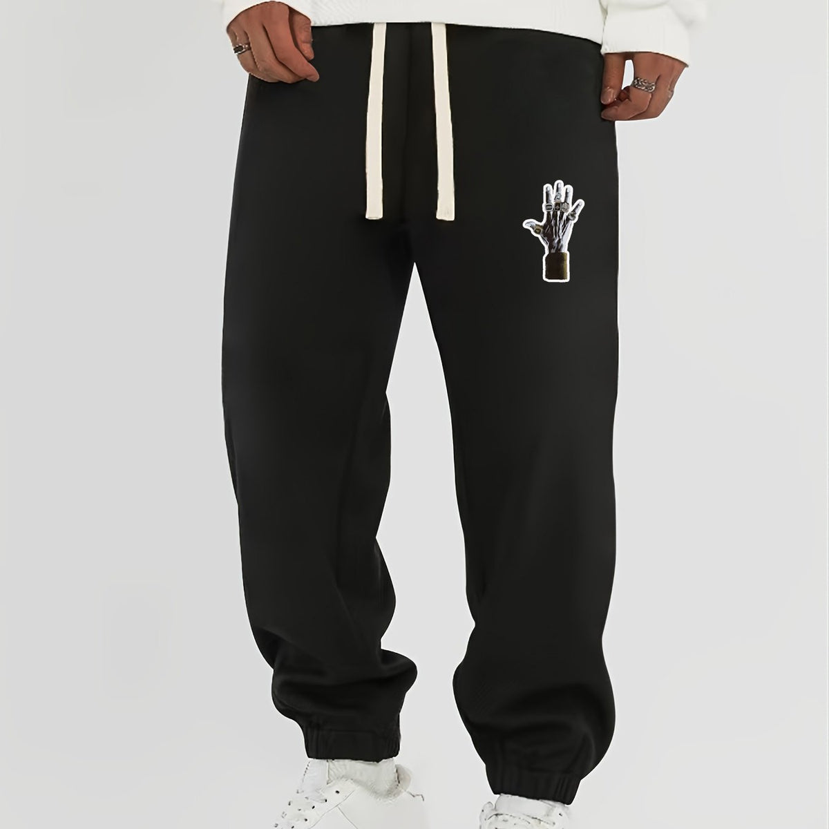 Hand Print Men's Drawstring Pocket Sweatpants Loose Casual Jogger Pants