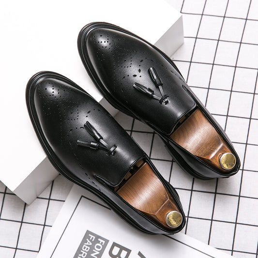 Men's Pointed Toe Brogue Faux Leather Tassel Dress Shoes