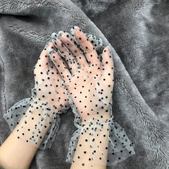 Polka Dot Transparent Lace Gloves for Women