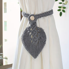 Bohemian Curtain Straps with Tassels & Leaf Shape Wooden Bead Tieback