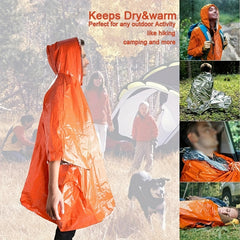 Emergency Rain Poncho with Hood and Thermal Blanket