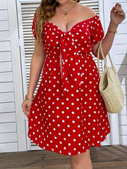  Polka Dot Off Shoulder Midi Dress