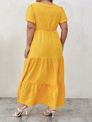  Stripe Print Puff Sleeve Square Neck Smock Dress