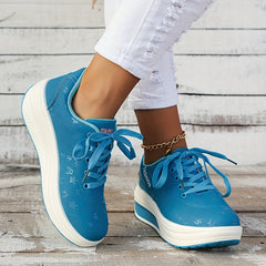 Lace Up Wedge Sneakers Thick Sole Casual Shoes Women
