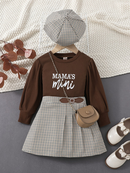 3pcs Baby Girls Puff Sleeves Top & Skirt & Berets Set Kids Clothes