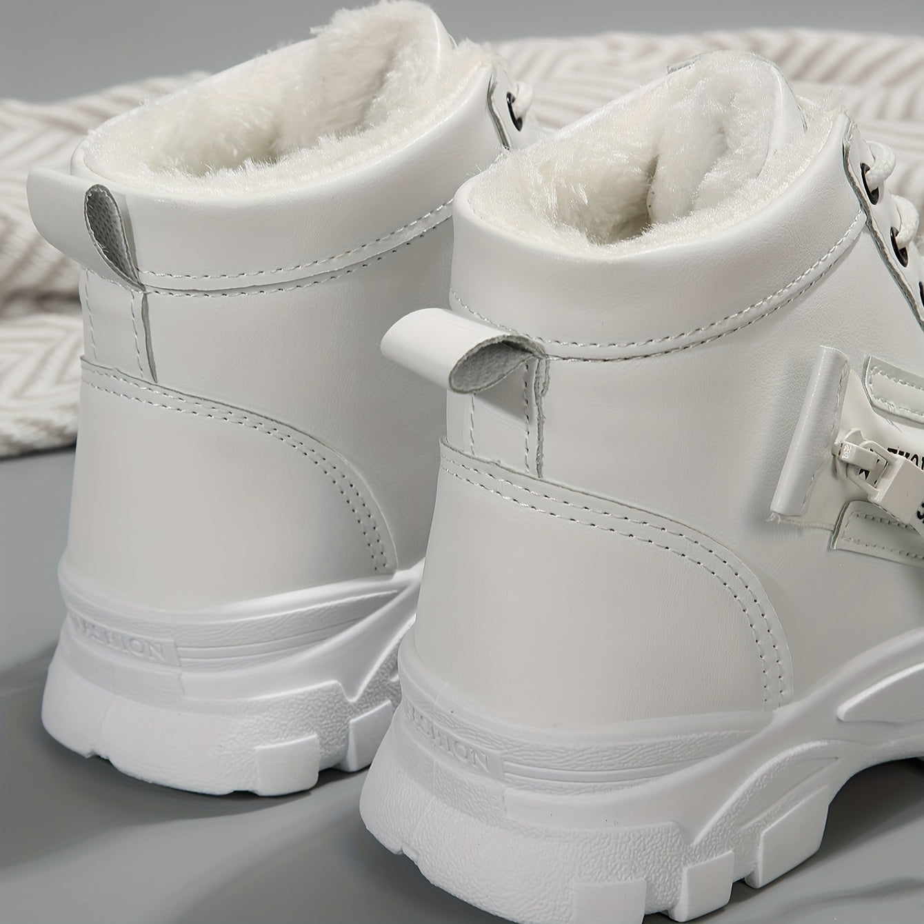 Plush Lined Winter Ankle Boots, Lace Up Side Zipper Short Boots