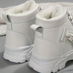 Plush Lined Winter Ankle Boots, Lace Up Side Zipper Short Boots