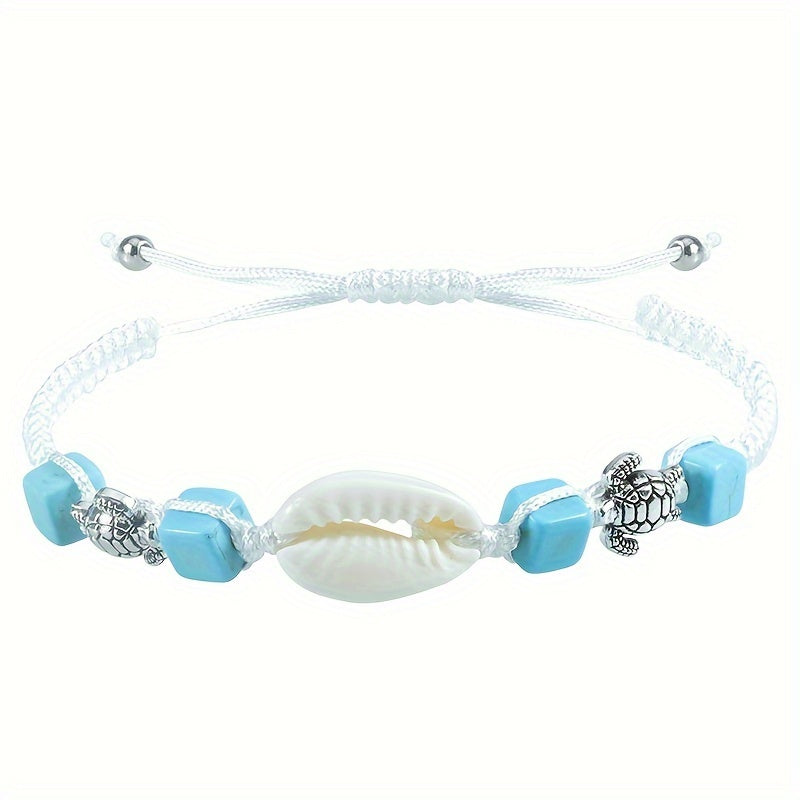 Seaside Shell Turtle Turquoise Braided Bracelet Vintage Versatile Beach Surfing