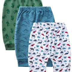 3pcs Baby Boys Elastic Waist Cotton Pants Set with Assorted Designs
