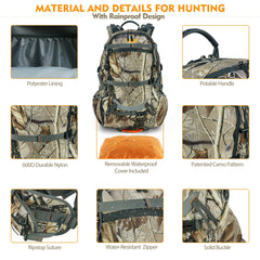 35L Waterproof Camo Backpack Large Capacity Bag for Men with Rain Cover