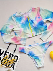  Tie Dye Long Sleeve Round Neck Tankini Set