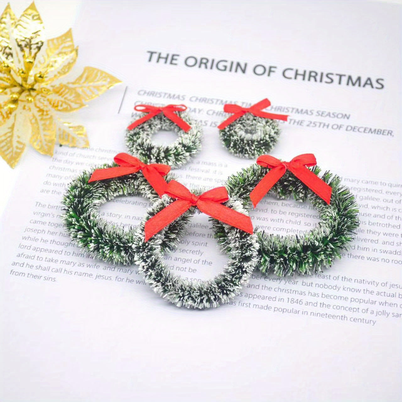 Christmas Wreath Pendant Mini Linen Circle Plastic Strip Artificial Flower