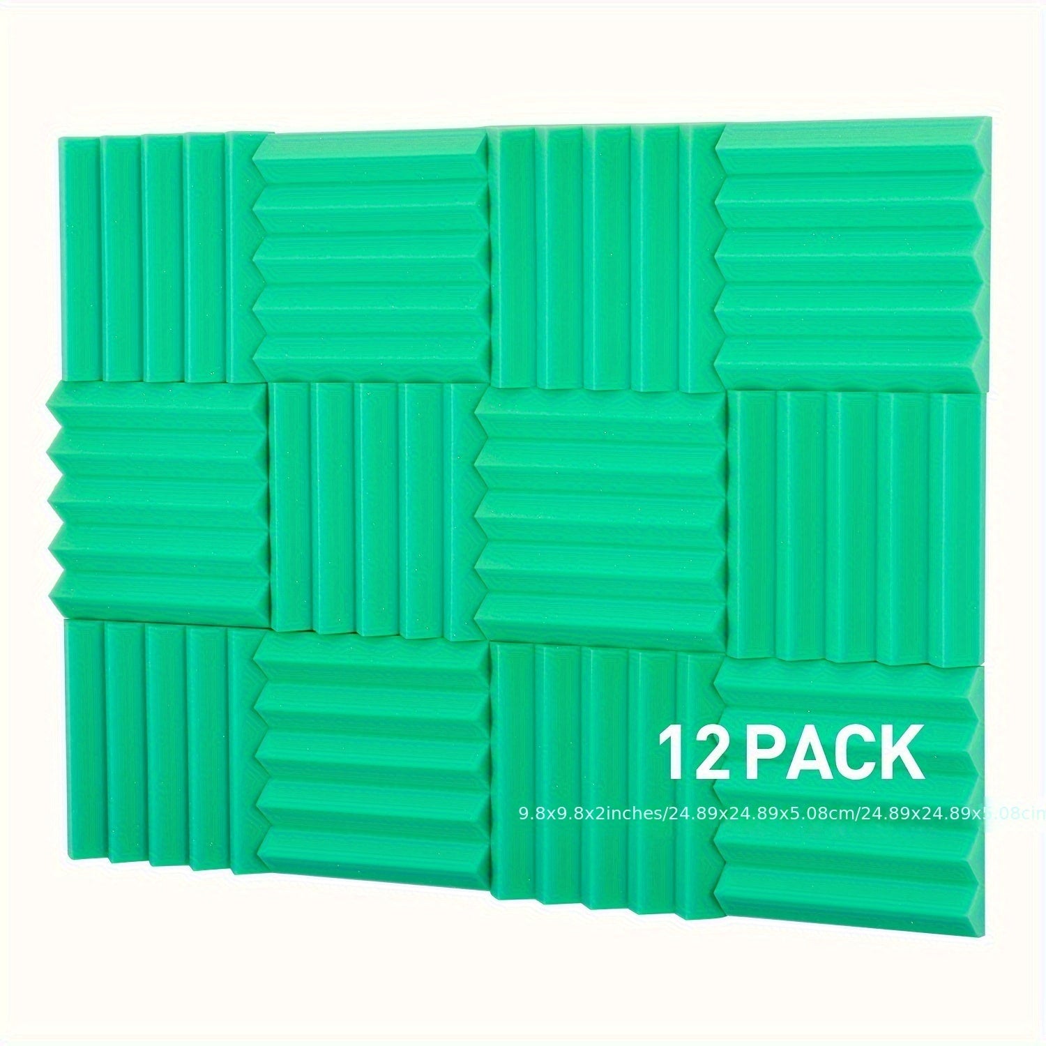 12pcs High Density Triangular Slot Sound Absorbing Cotton Green
