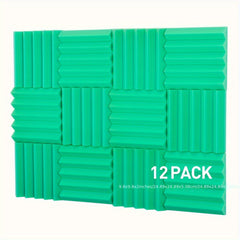 12pcs High Density Triangular Slot Sound Absorbing Cotton Green