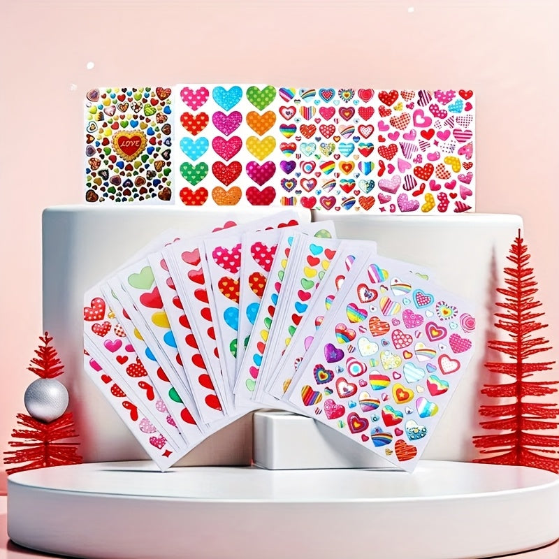 12pcs Heart Stickers Colorful Love Decals for Scrapbooking & Crafts