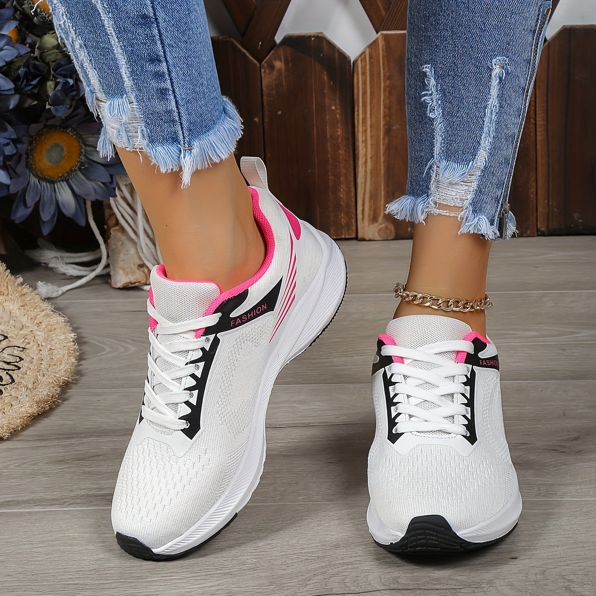 Women's Colorblock Mesh Sneakers Lace Up Low Round Toe Casual Shoes