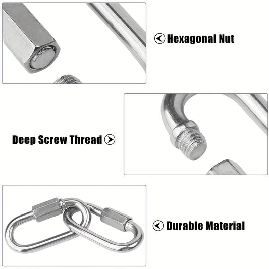 2pcs D Ring Carabiner Clip Stainless Steel Chain Link Locking Keychain