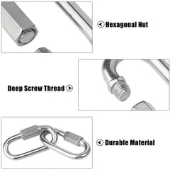 2pcs D Ring Carabiner Clip Stainless Steel Chain Link Locking Keychain