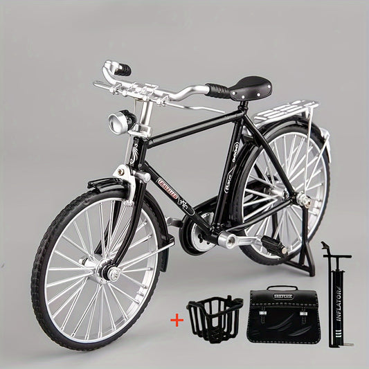 Mini Bicycle Model Kit with Inflator & Briefcase, Retro Style Ornament Toy